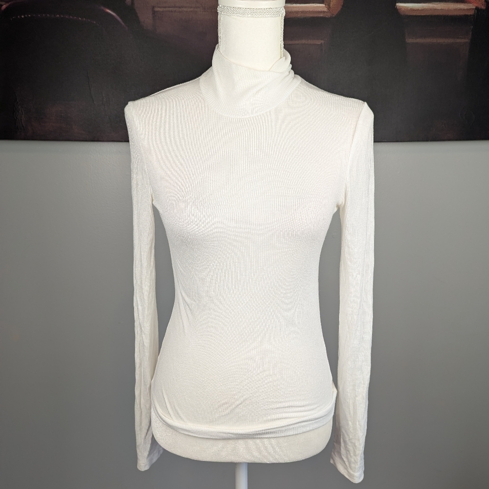 White sheer turtleneck top